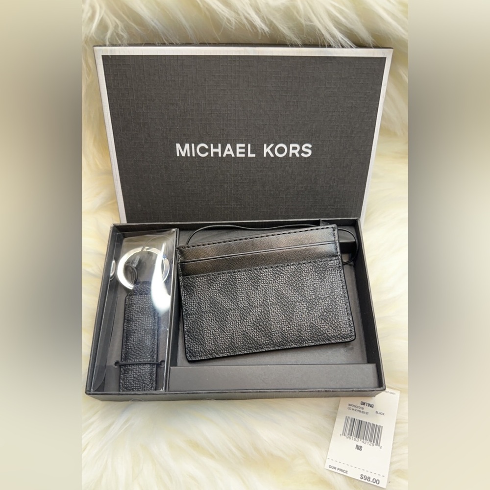 Michael Kors Men’s Black Slim Card Wallet And Key Chain